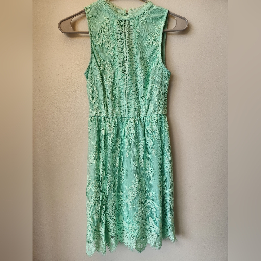 Mint Green Lace High Neck Dress